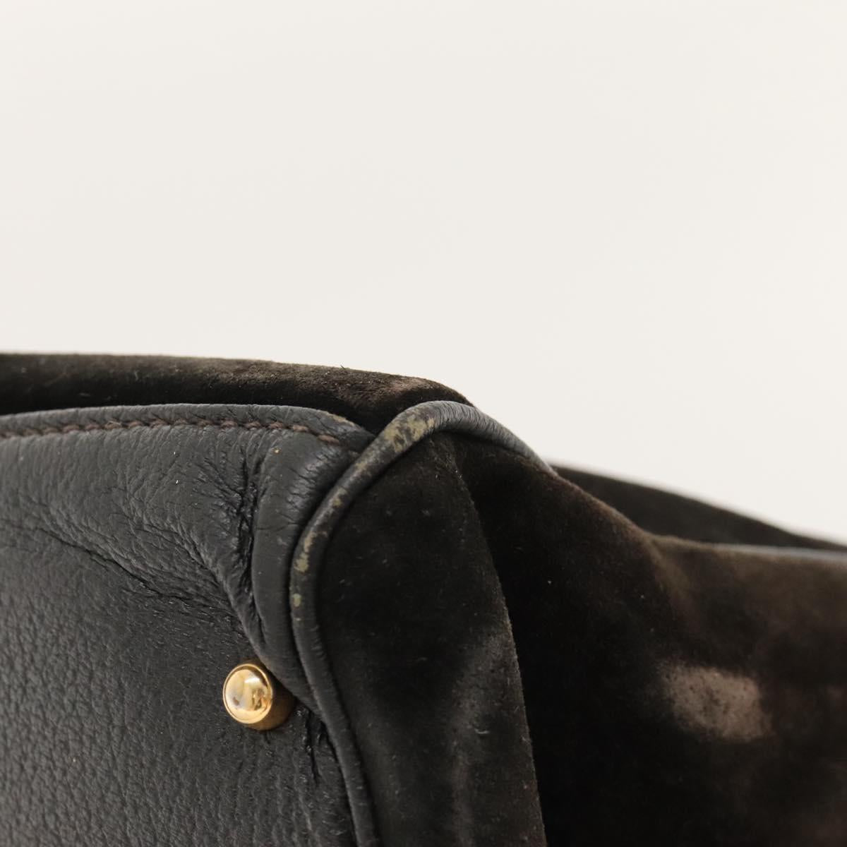 GUCCI Bamboo Hand Bag Suede 2way Black Gold 002 123 0322 Auth 117824