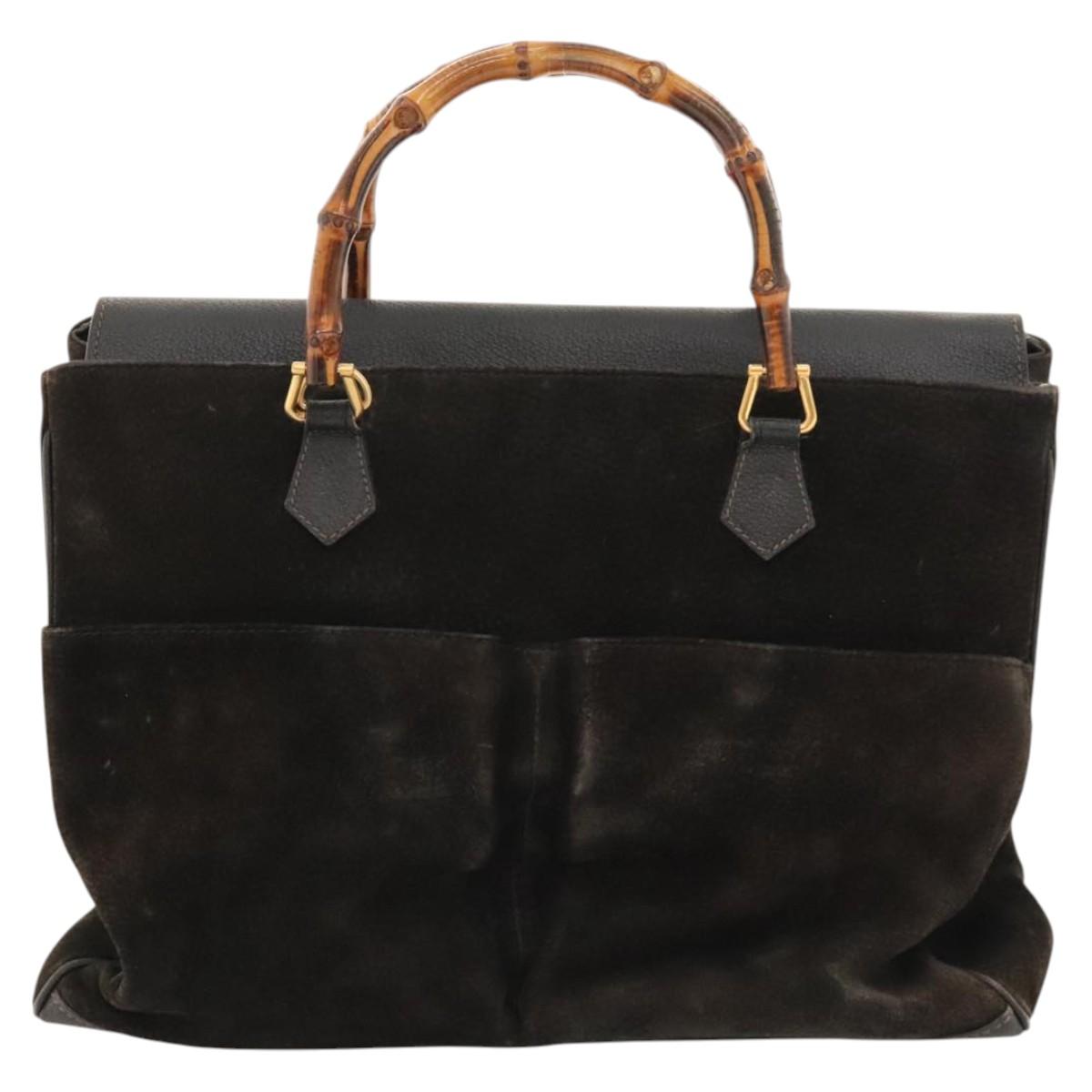 GUCCI Bamboo Hand Bag Suede 2way Black Gold 002 123 0322 Auth 117824