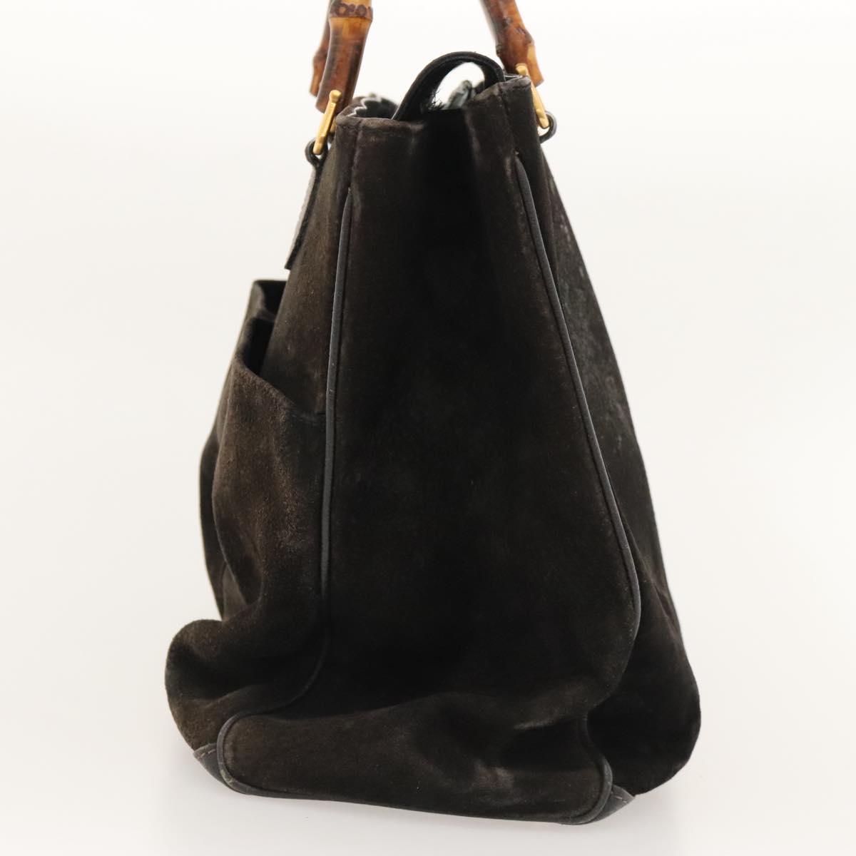 GUCCI Bamboo Hand Bag Suede 2way Black Gold 002 123 0322 Auth 117824