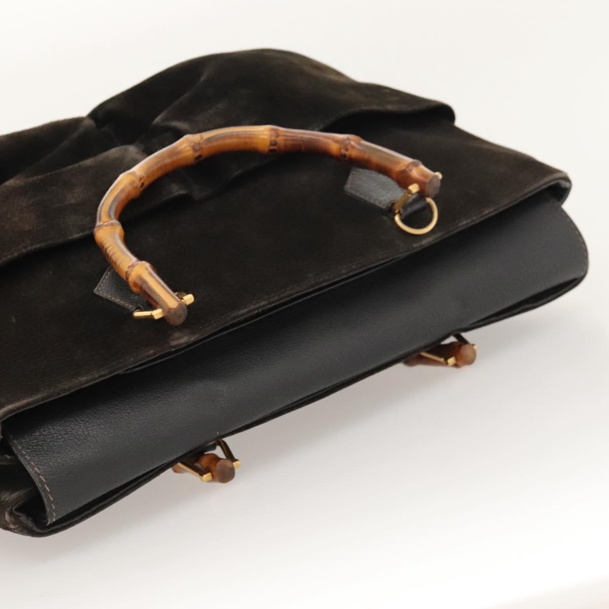 GUCCI Bamboo Hand Bag Suede 2way Black Gold 002 123 0322 Auth 117824