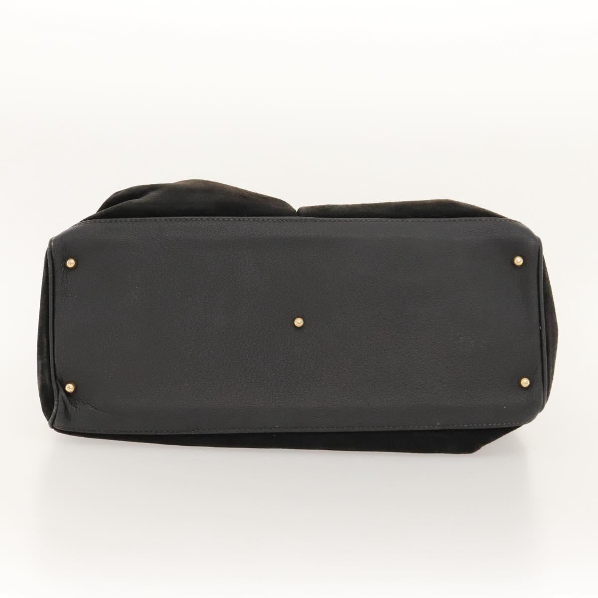 GUCCI Bamboo Hand Bag Suede 2way Black Gold 002 123 0322 Auth 117824