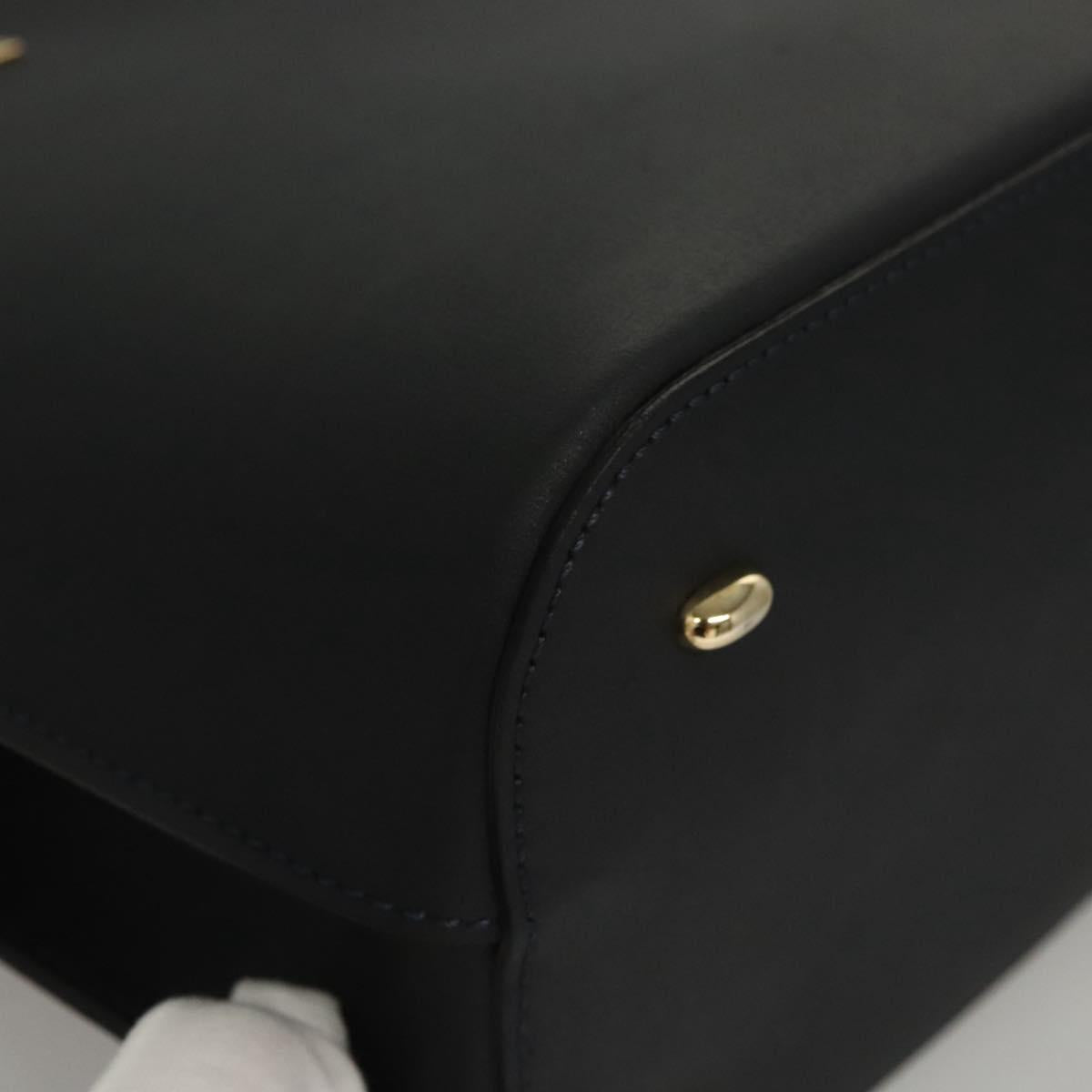 CELINE Hand Bag Leather Navy Gold Auth 117832