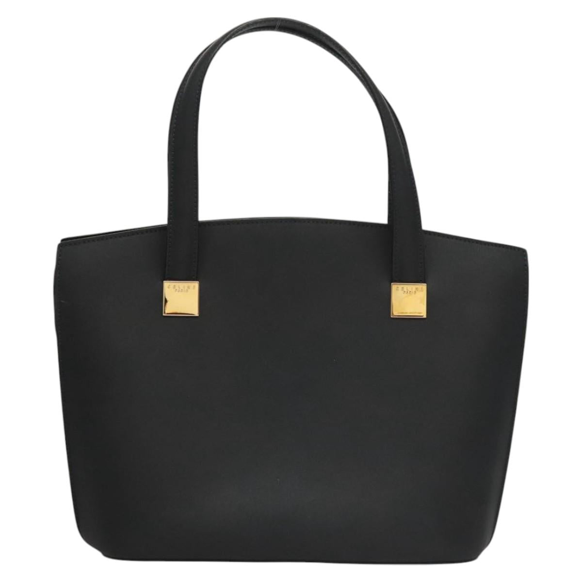 CELINE Hand Bag Leather Navy Gold Auth 117832