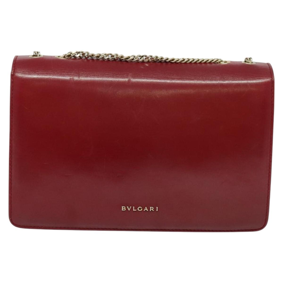 BVLGARI Chain Shoulder Bag Leather Red Auth 117840