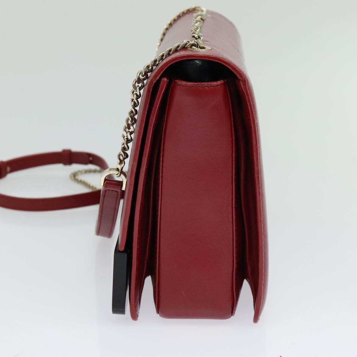 BVLGARI Chain Shoulder Bag Leather Red Auth 117840