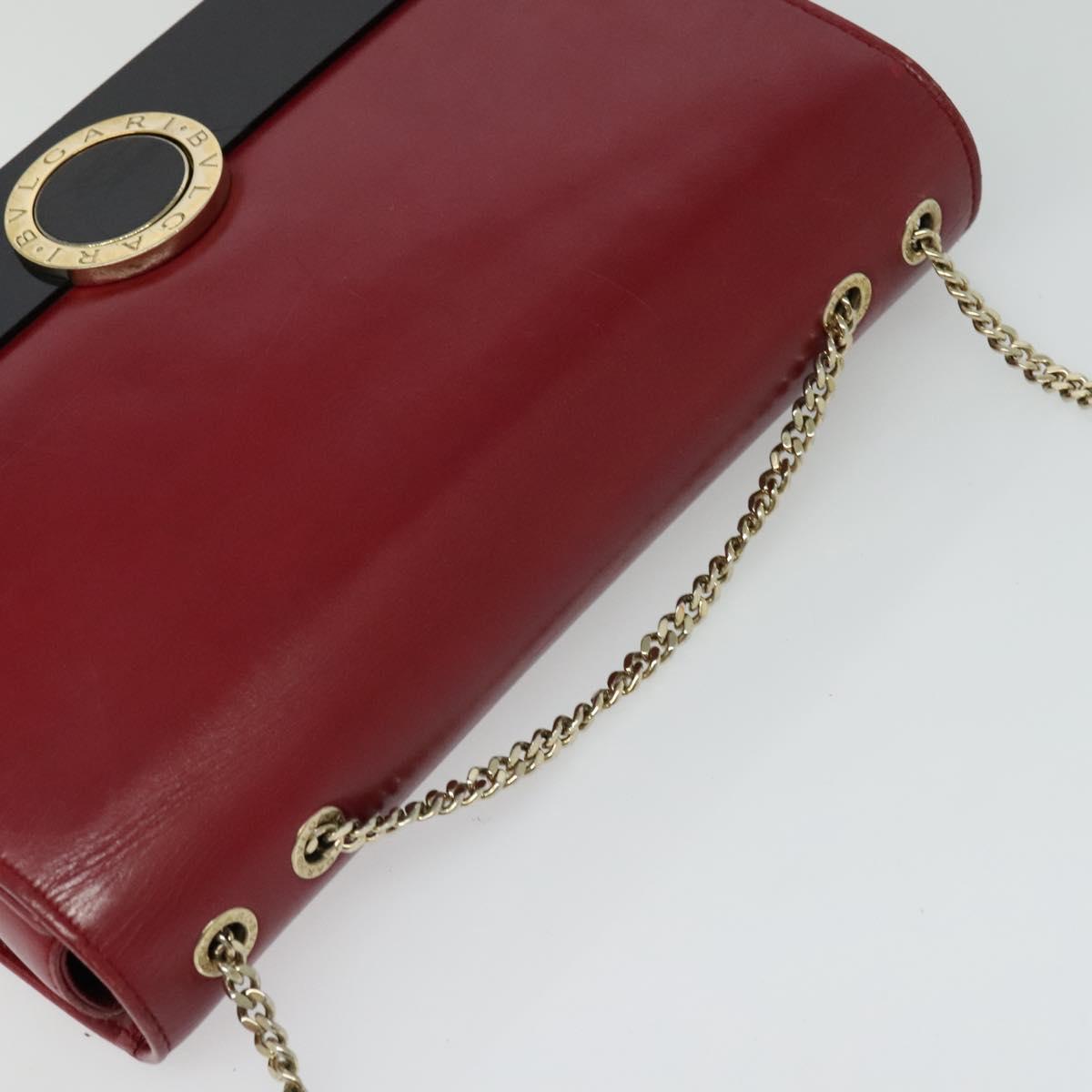 BVLGARI Chain Shoulder Bag Leather Red Auth 117840