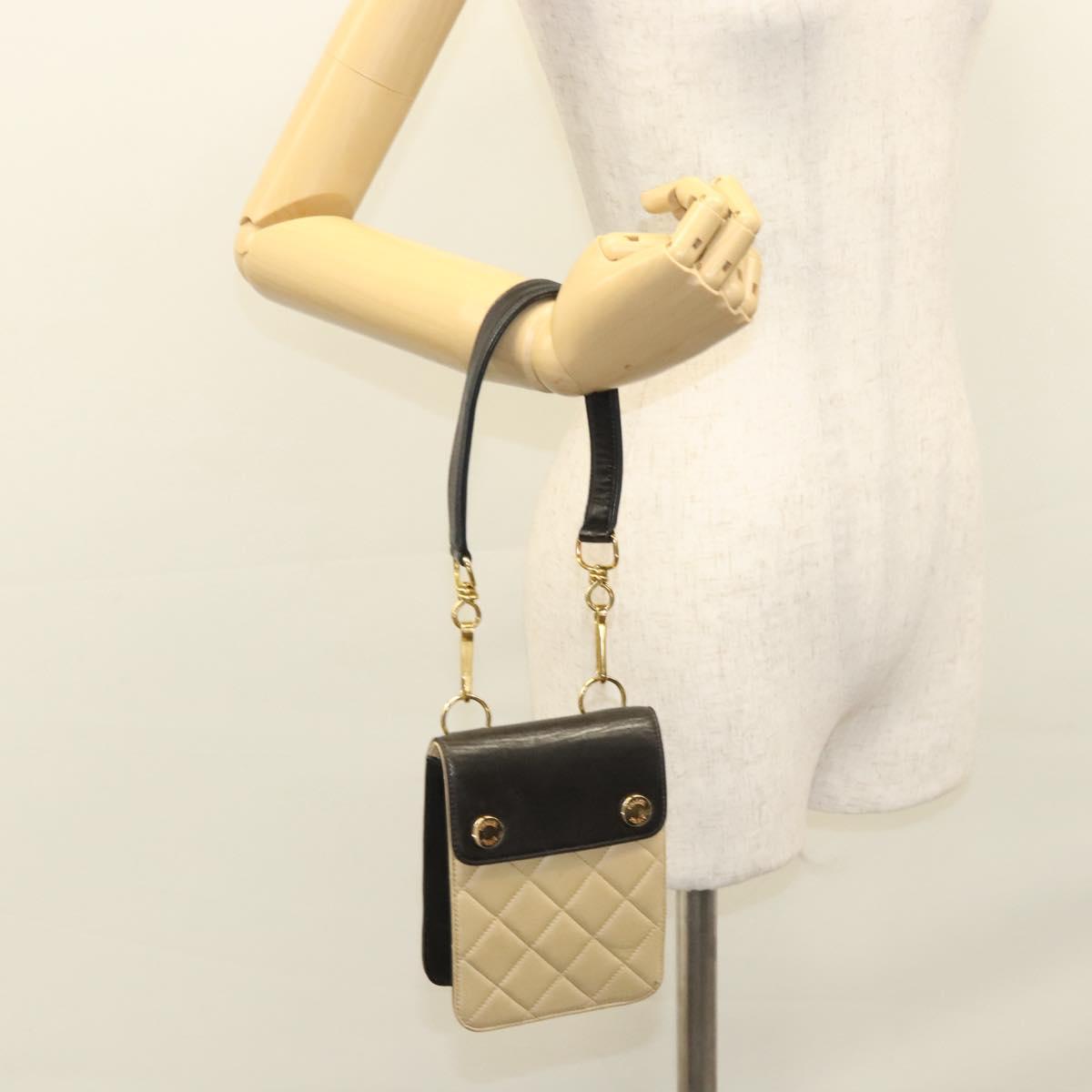 CHANEL Hand Bag Lamb Skin Beige CC Auth 117841