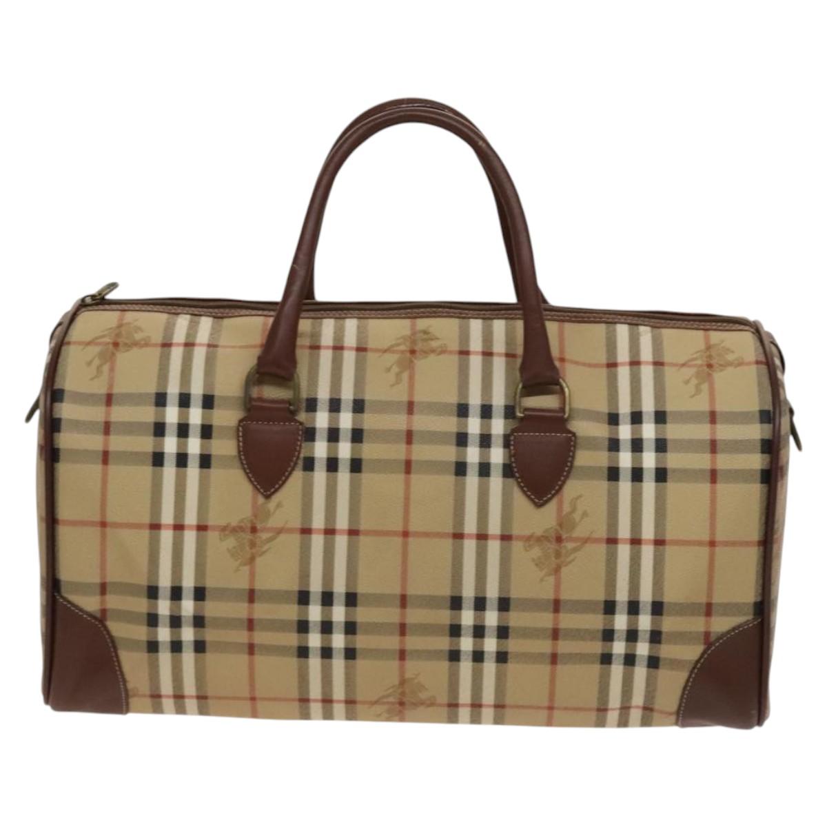 Burberrys Nova Check Boston Bag PVC 2way Beige Gold Auth 117842