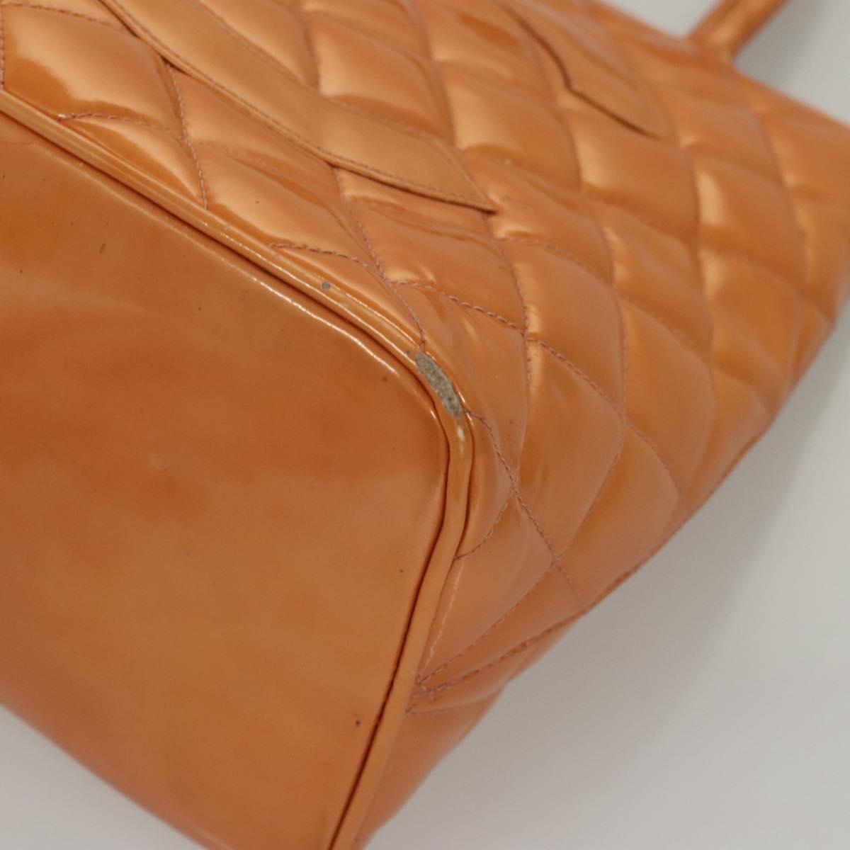 CHANEL Standard Tote Bag Patent leather Beige CC Auth 117843