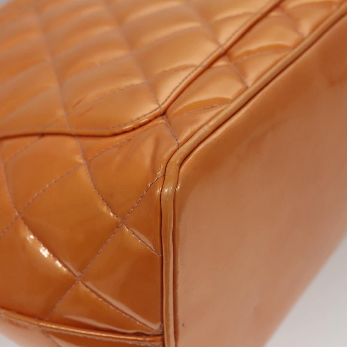 CHANEL Standard Tote Bag Patent leather Beige CC Auth 117843