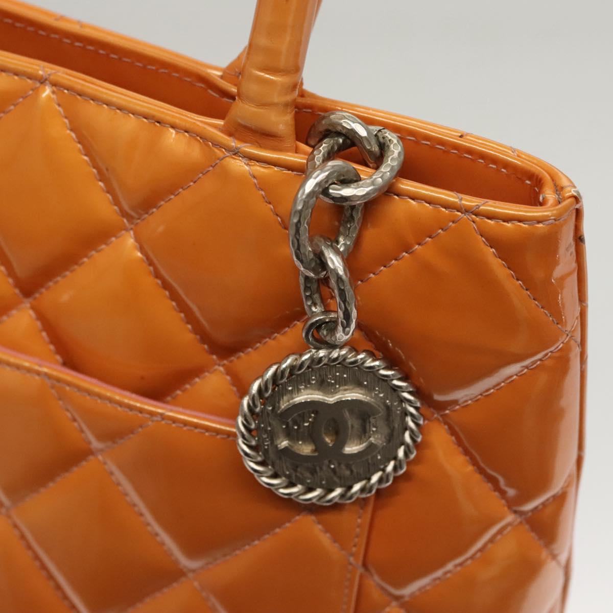 CHANEL Standard Tote Bag Patent leather Beige CC Auth 117843