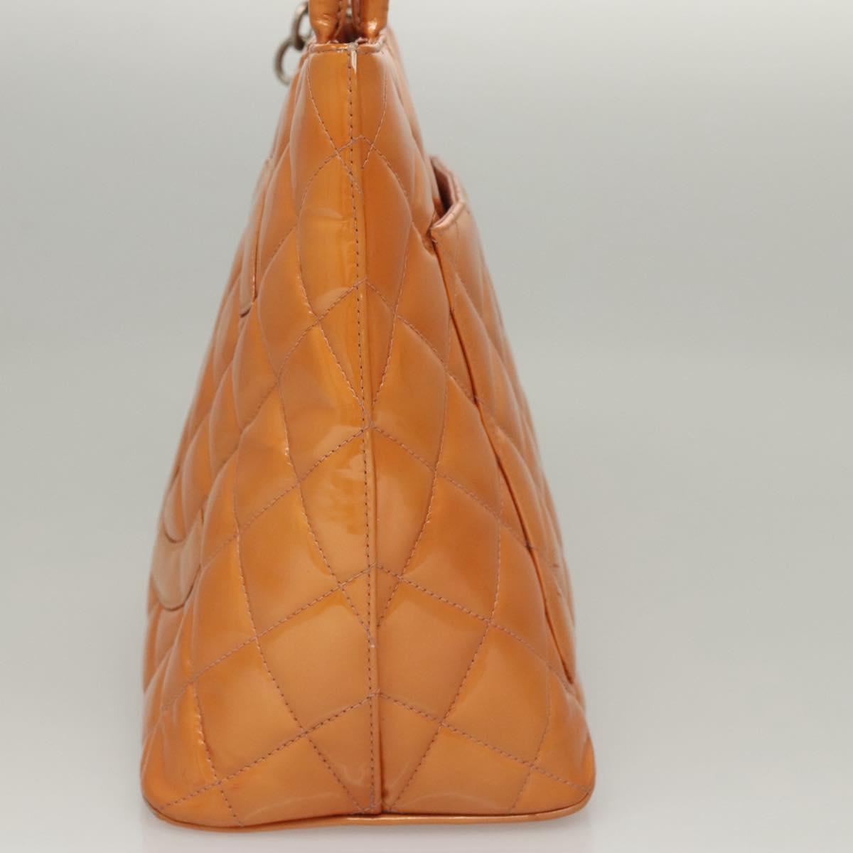 CHANEL Standard Tote Bag Patent leather Beige CC Auth 117843