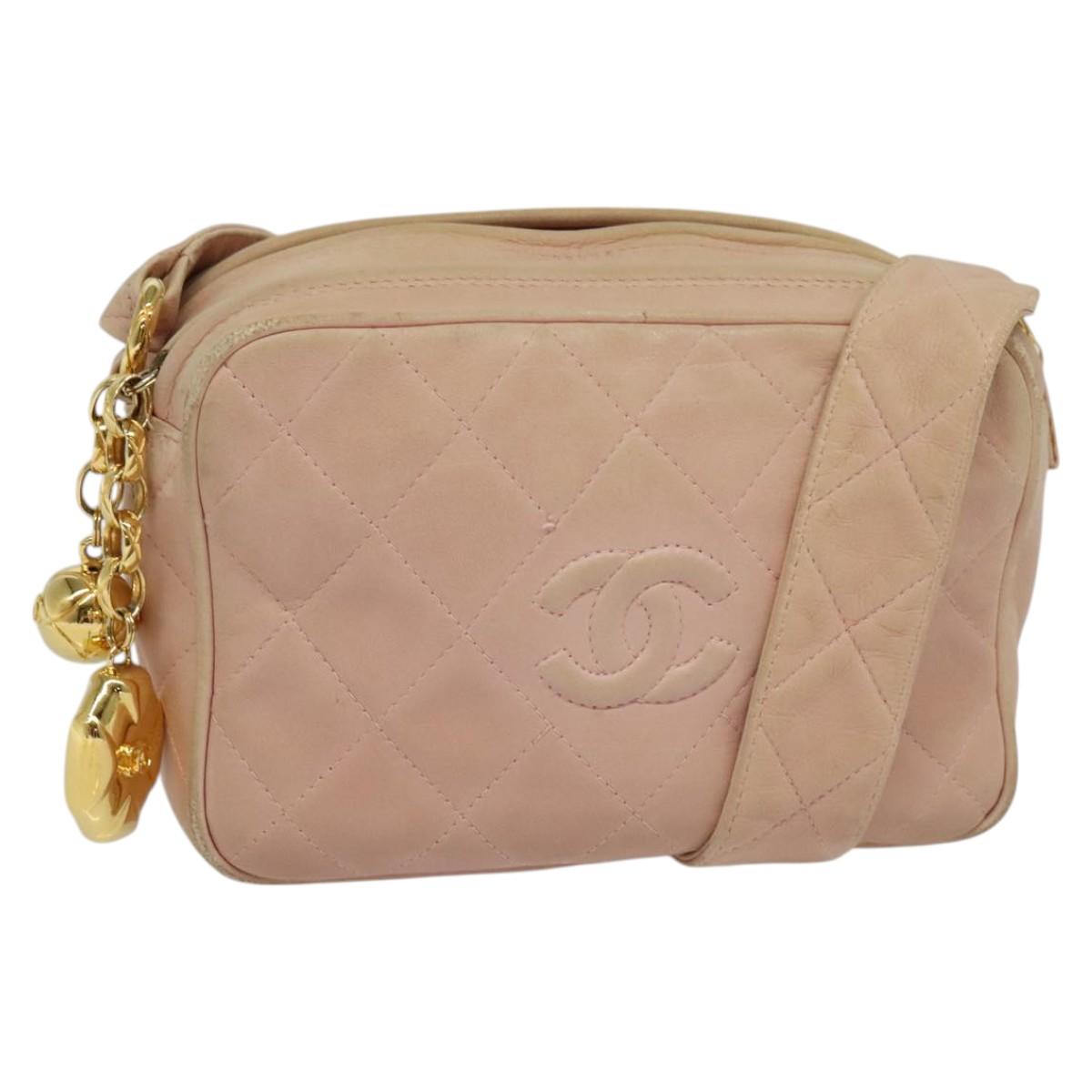 CHANEL Matelasse Shoulder Bag Lamb Skin Pink CC Auth 117845
