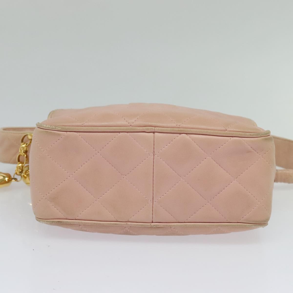CHANEL Matelasse Shoulder Bag Lamb Skin Pink CC Auth 117845