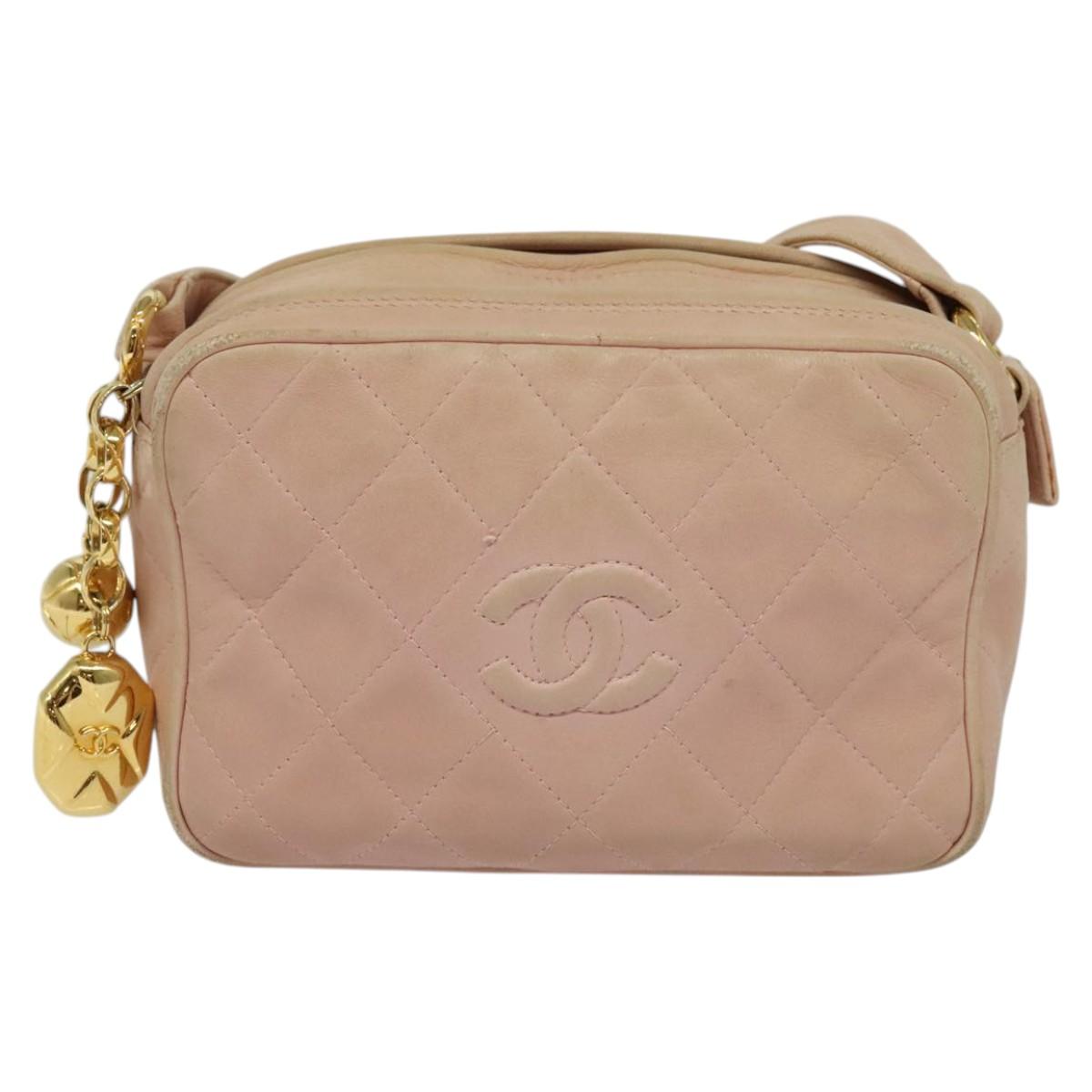 CHANEL Matelasse Shoulder Bag Lamb Skin Pink CC Auth 117845