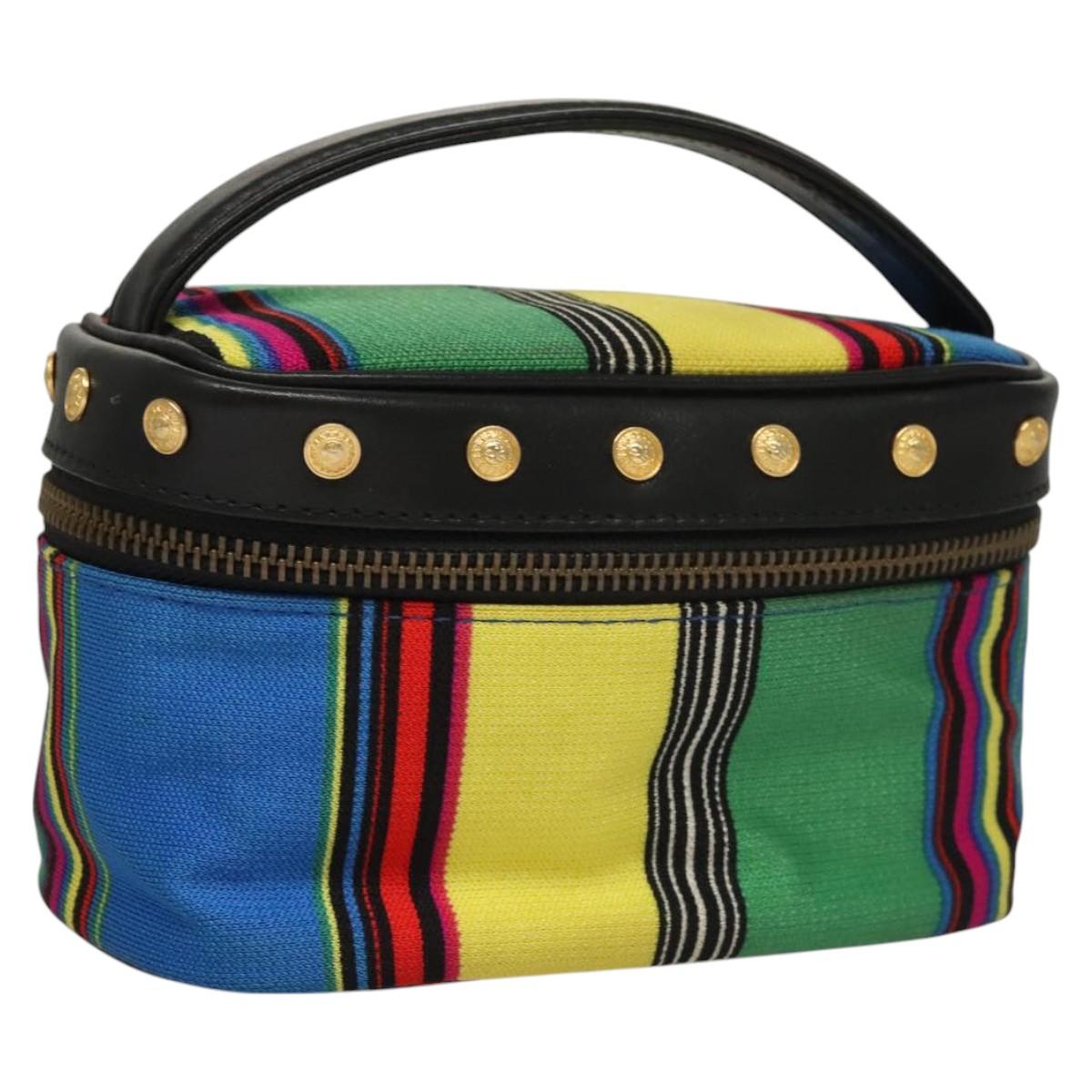 Gianni Versace Vanity Pouch Canvas Multicolor Gold Auth 117852