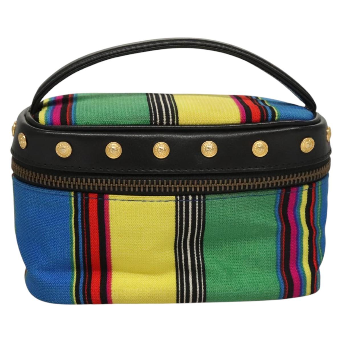 Gianni Versace Vanity Pouch Canvas Multicolor Gold Auth 117852