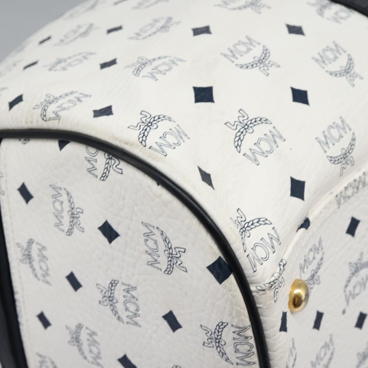 MCM Logogram Vicetos Boston Bag PVC Leather 2way White Gold Auth 117855