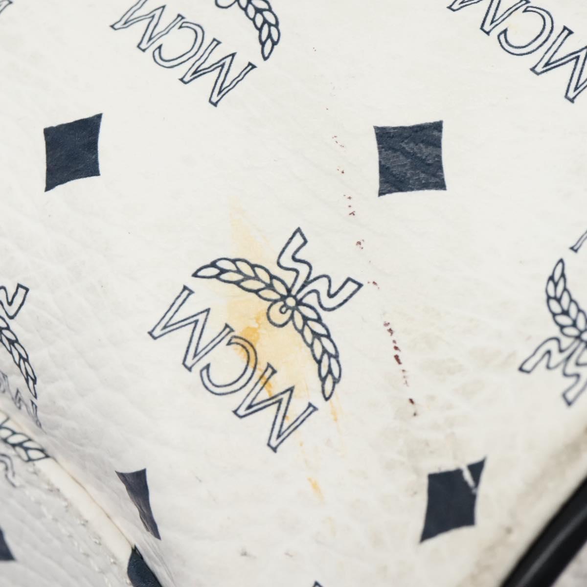 MCM Logogram Vicetos Boston Bag PVC Leather 2way White Gold Auth 117855