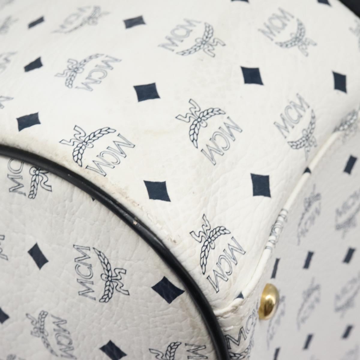 MCM Logogram Vicetos Boston Bag PVC Leather 2way White Gold Auth 117855