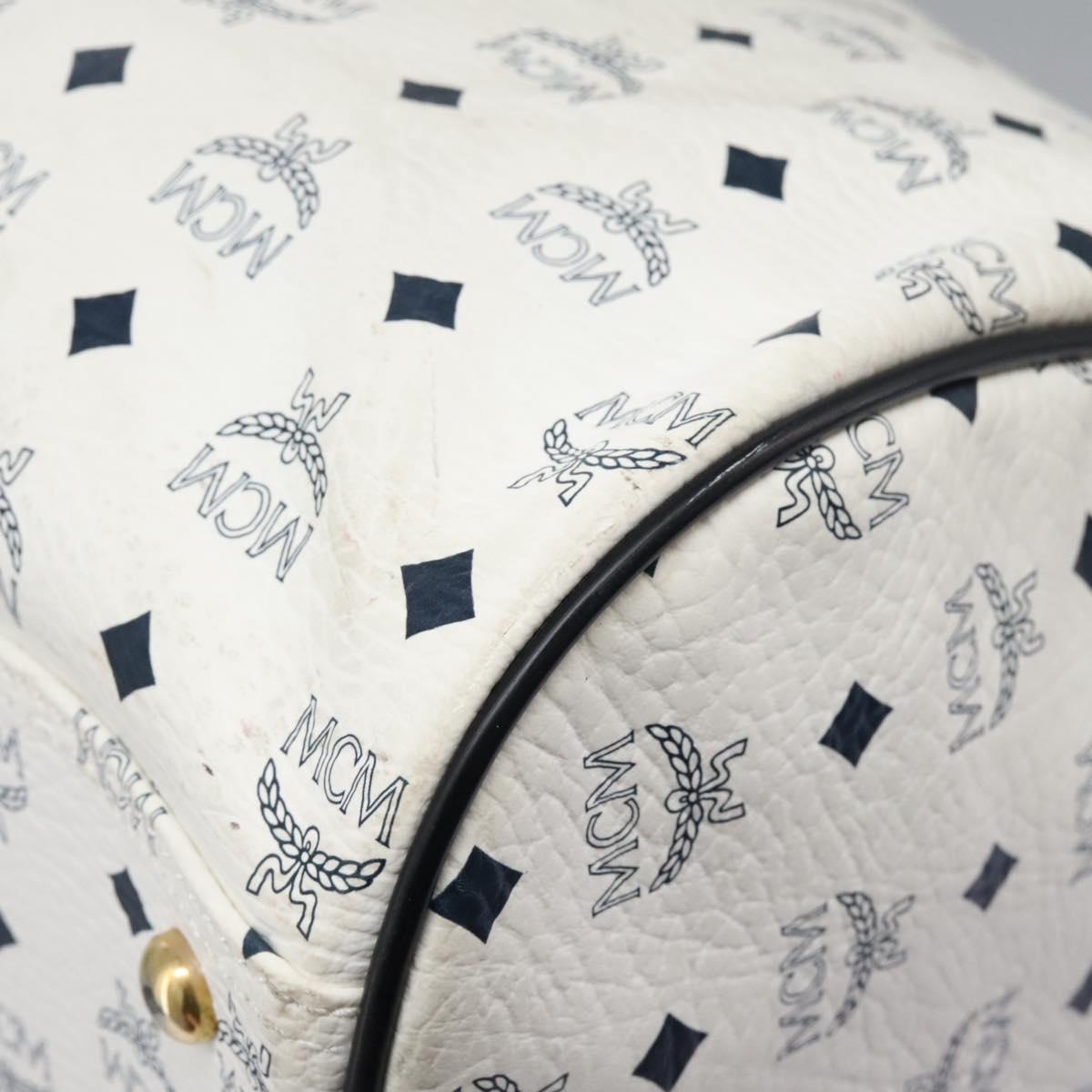 MCM Logogram Vicetos Boston Bag PVC Leather 2way White Gold Auth 117855