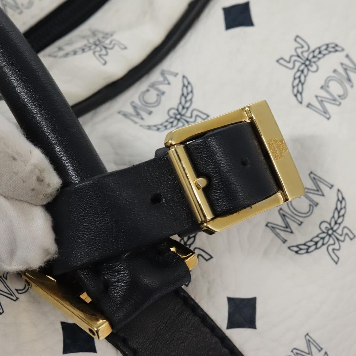 MCM Logogram Vicetos Boston Bag PVC Leather 2way White Gold Auth 117855