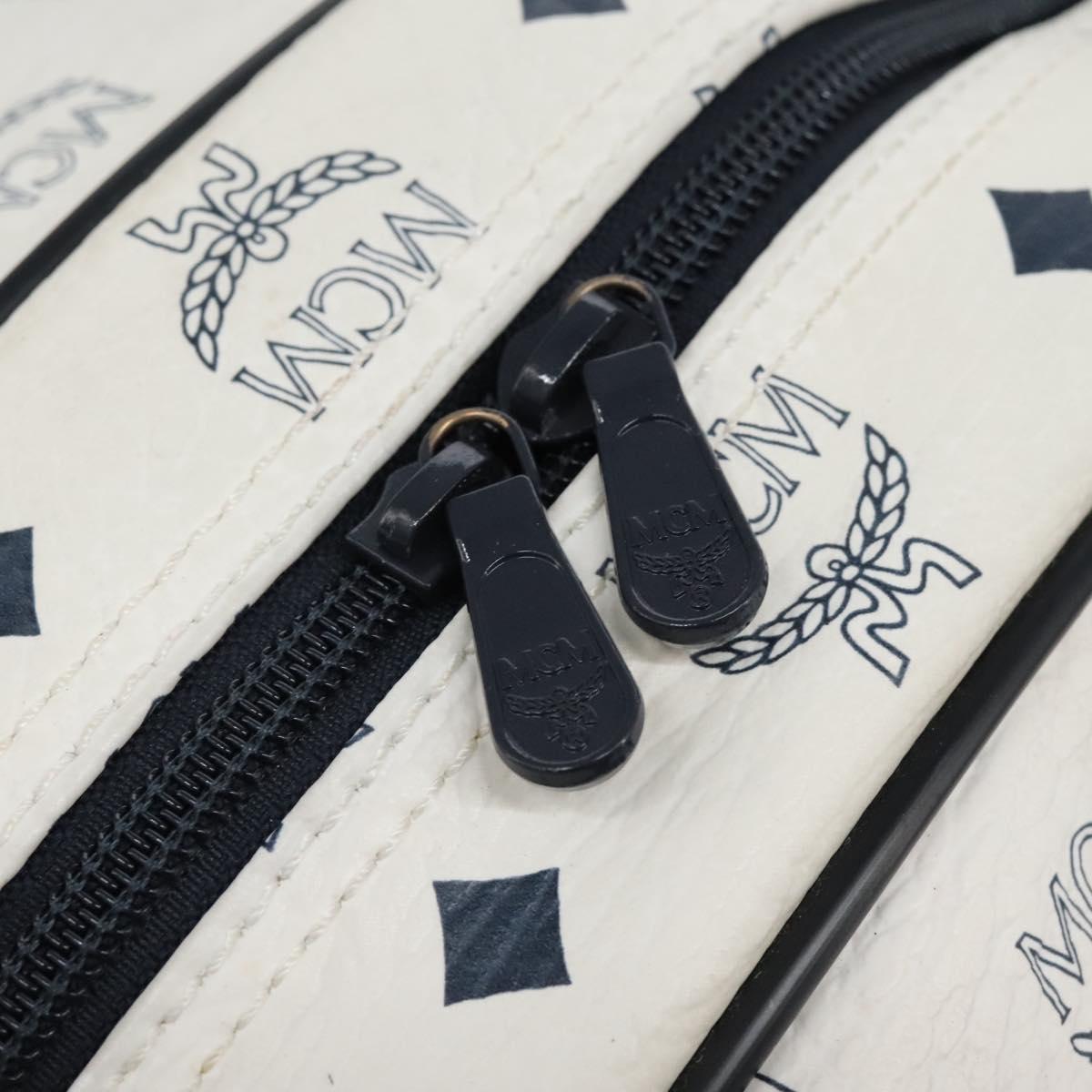 MCM Logogram Vicetos Boston Bag PVC Leather 2way White Gold Auth 117855