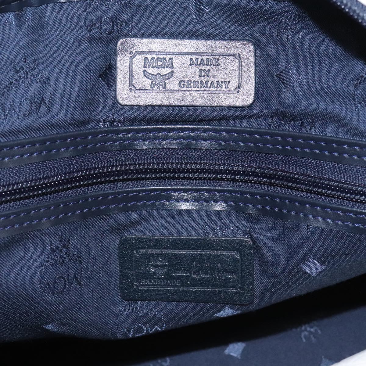 MCM Logogram Vicetos Boston Bag PVC Leather 2way White Gold Auth 117855