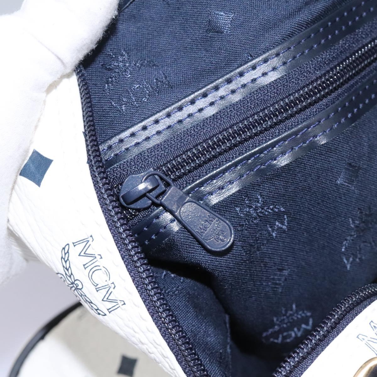 MCM Logogram Vicetos Boston Bag PVC Leather 2way White Gold Auth 117855