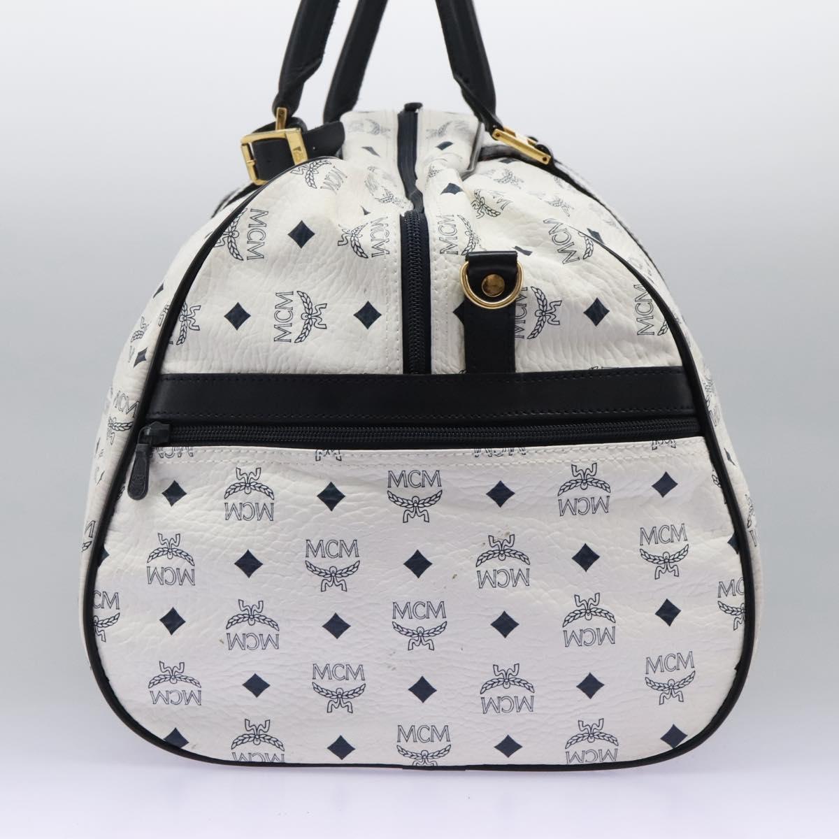 MCM Logogram Vicetos Boston Bag PVC Leather 2way White Gold Auth 117855