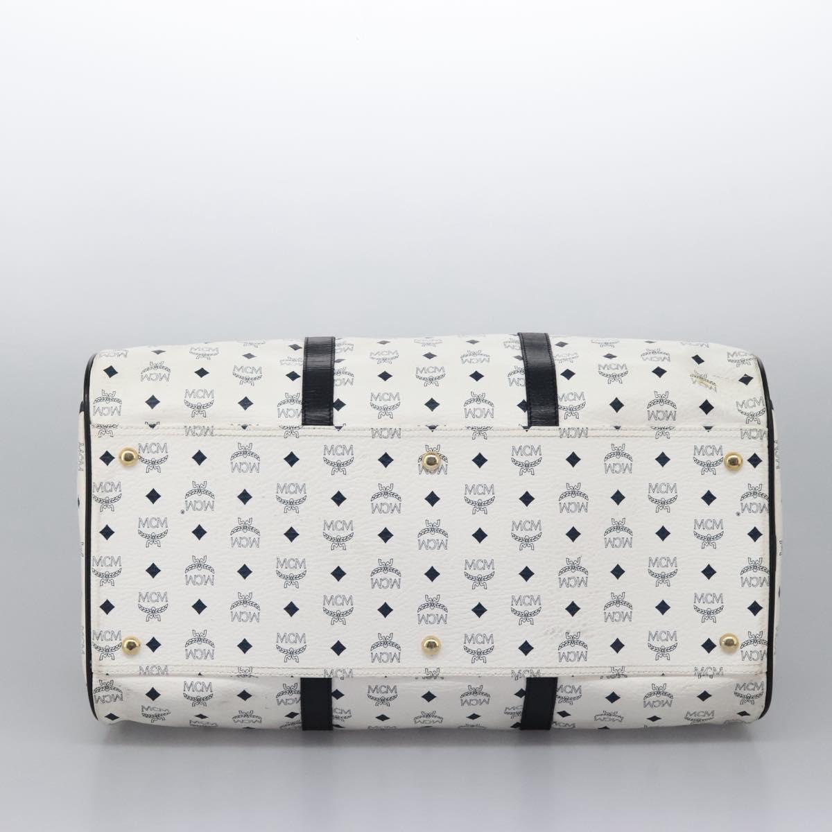 MCM Logogram Vicetos Boston Bag PVC Leather 2way White Gold Auth 117855