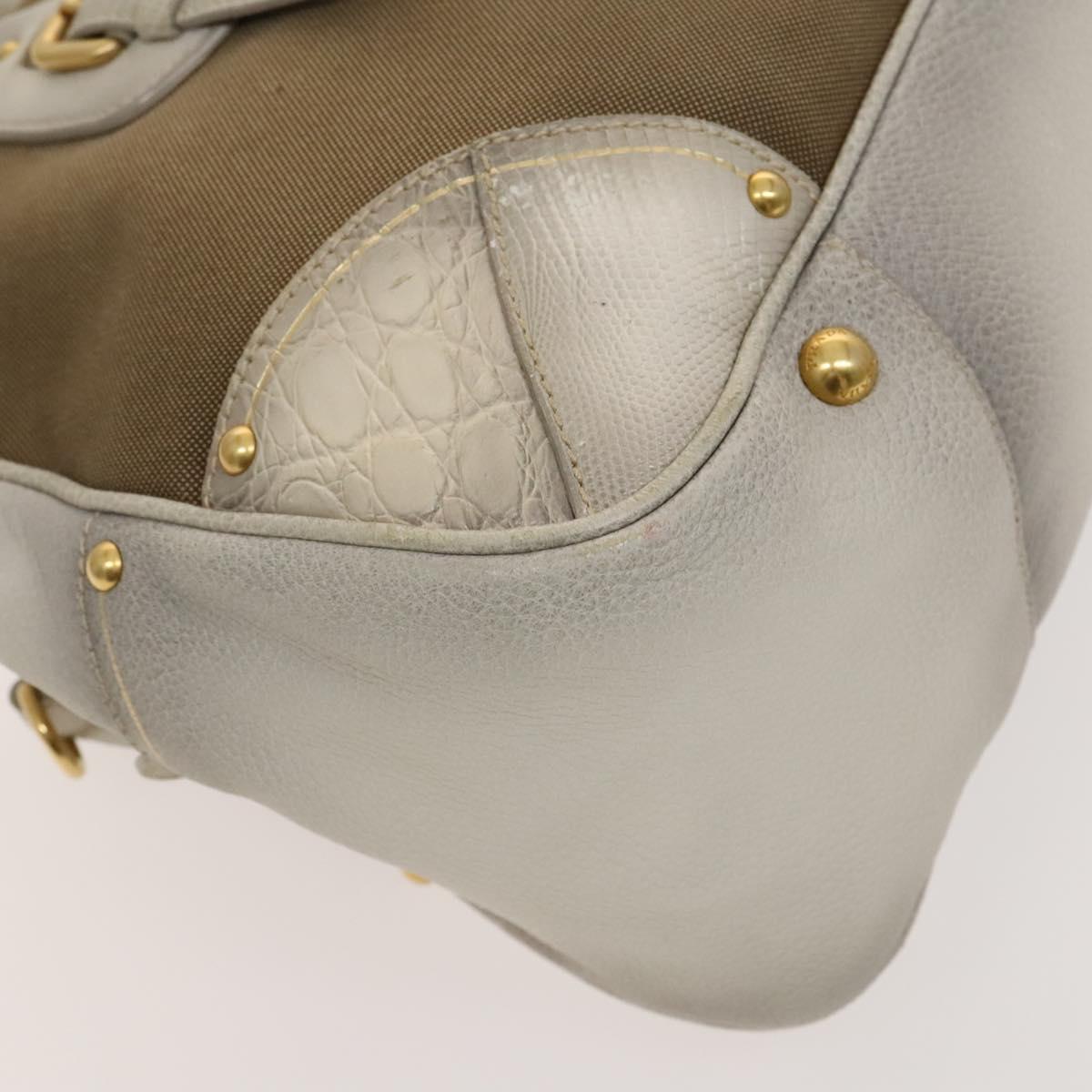 PRADA Hand Bag Canvas 2way Beige Gold Auth 117858