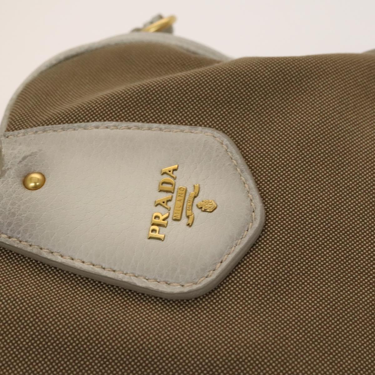 PRADA Hand Bag Canvas 2way Beige Gold Auth 117858