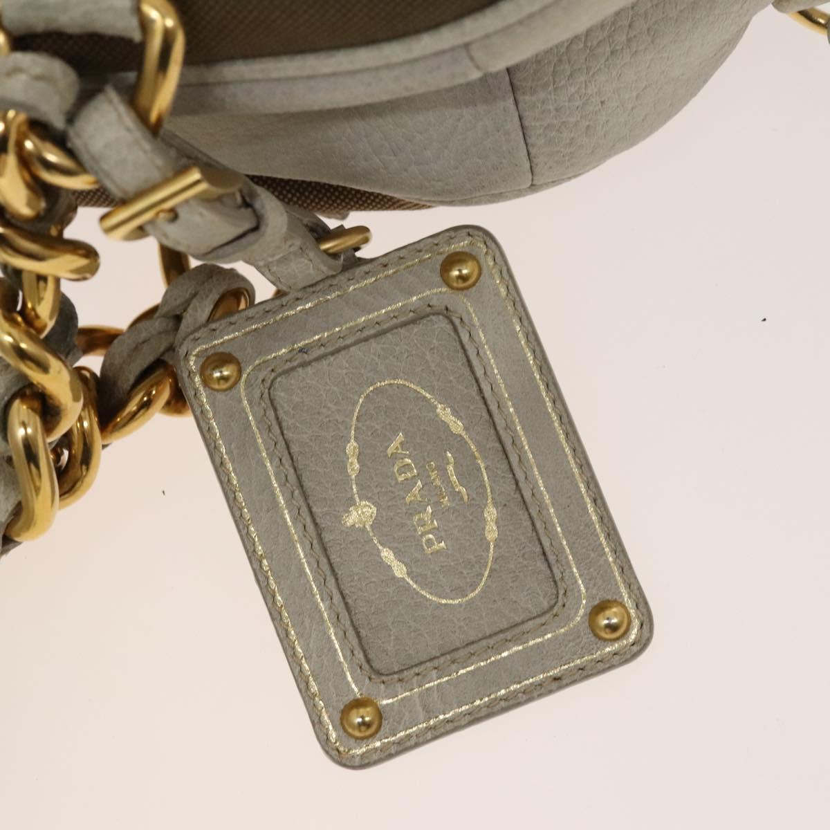 PRADA Hand Bag Canvas 2way Beige Gold Auth 117858