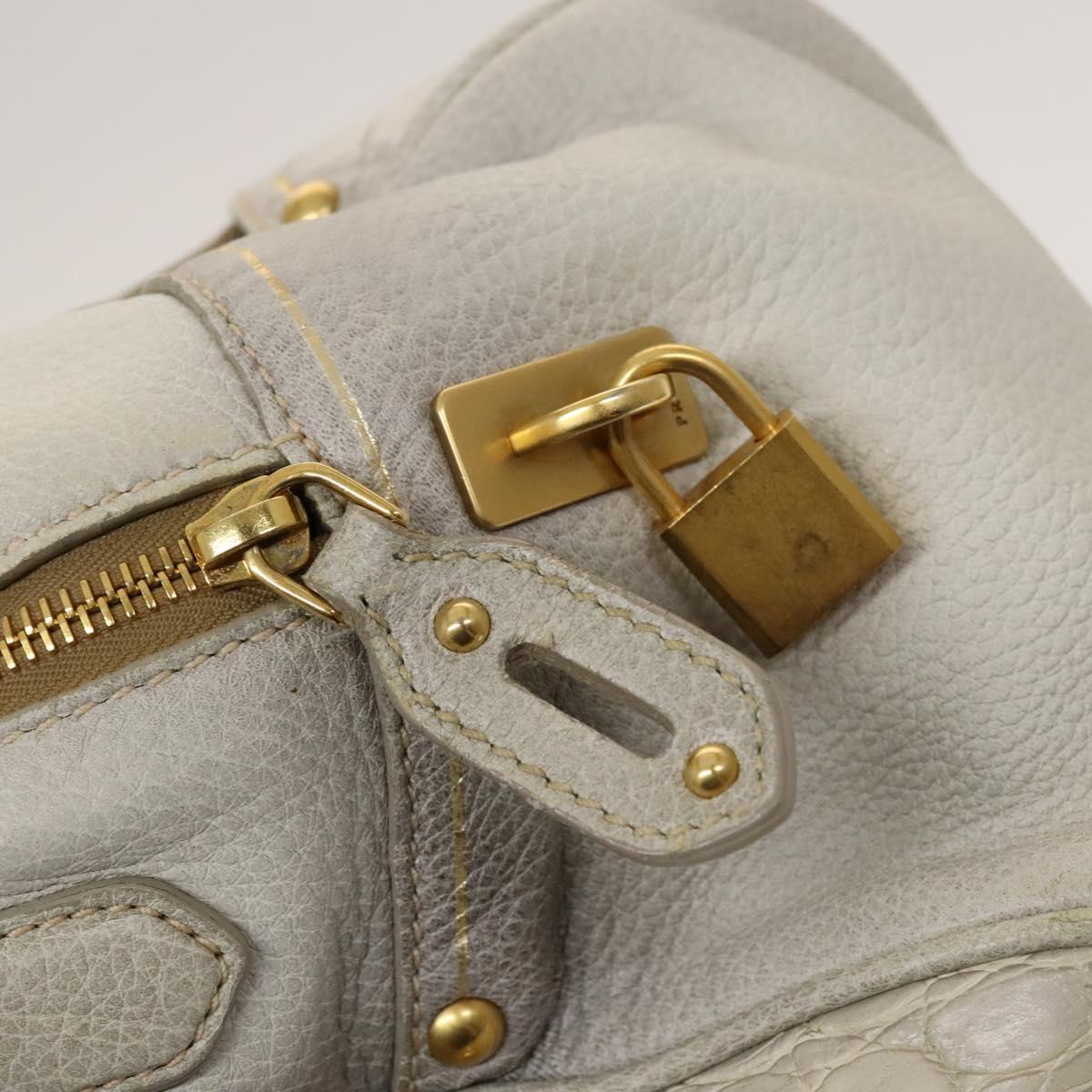 PRADA Hand Bag Canvas 2way Beige Gold Auth 117858