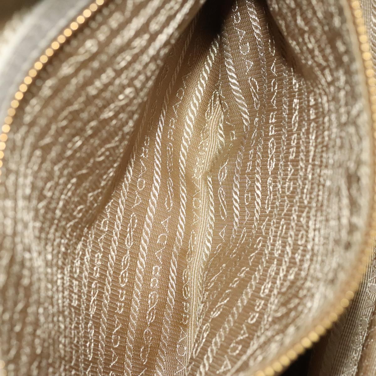 PRADA Hand Bag Canvas 2way Beige Gold Auth 117858