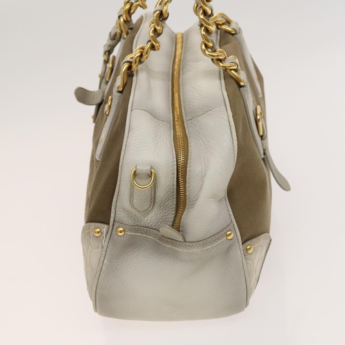 PRADA Hand Bag Canvas 2way Beige Gold Auth 117858