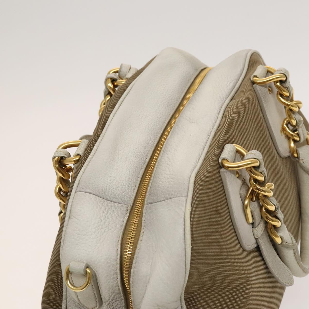 PRADA Hand Bag Canvas 2way Beige Gold Auth 117858