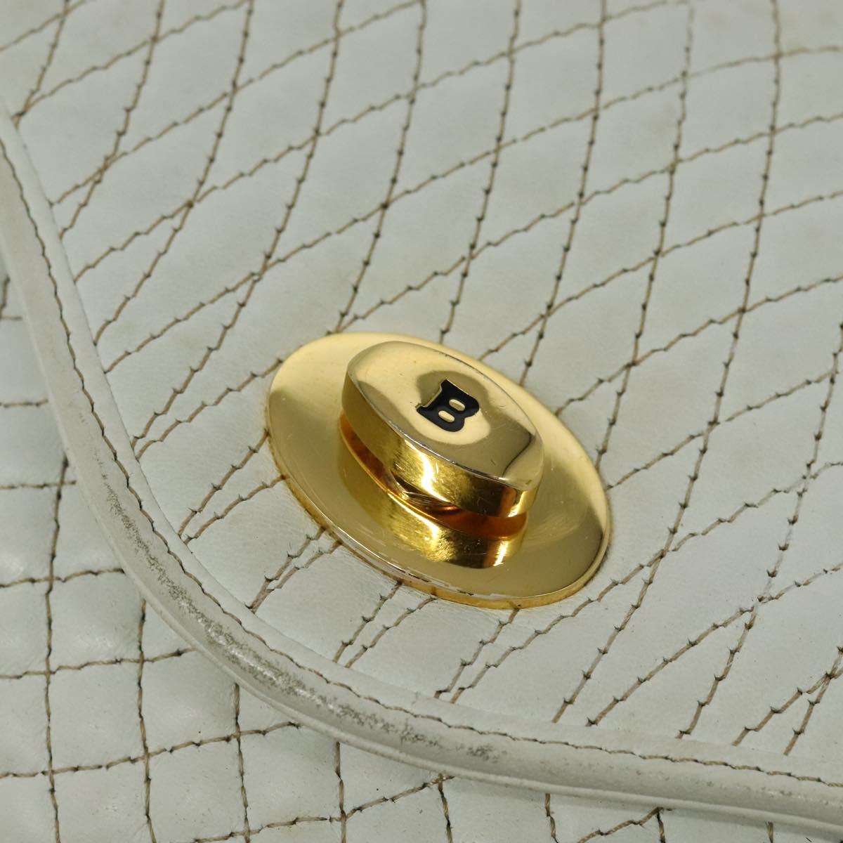 BALLY Hand Bag Leather 2way White Gold Auth 117861