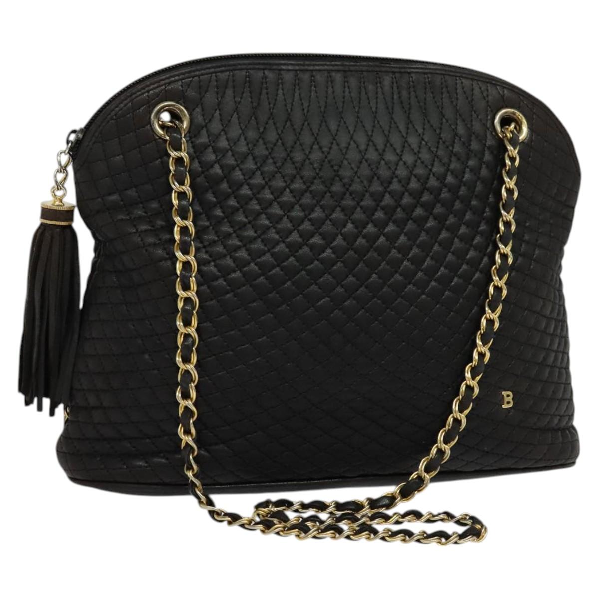 BALLY Chain Shoulder Bag Leather Black Auth 117884