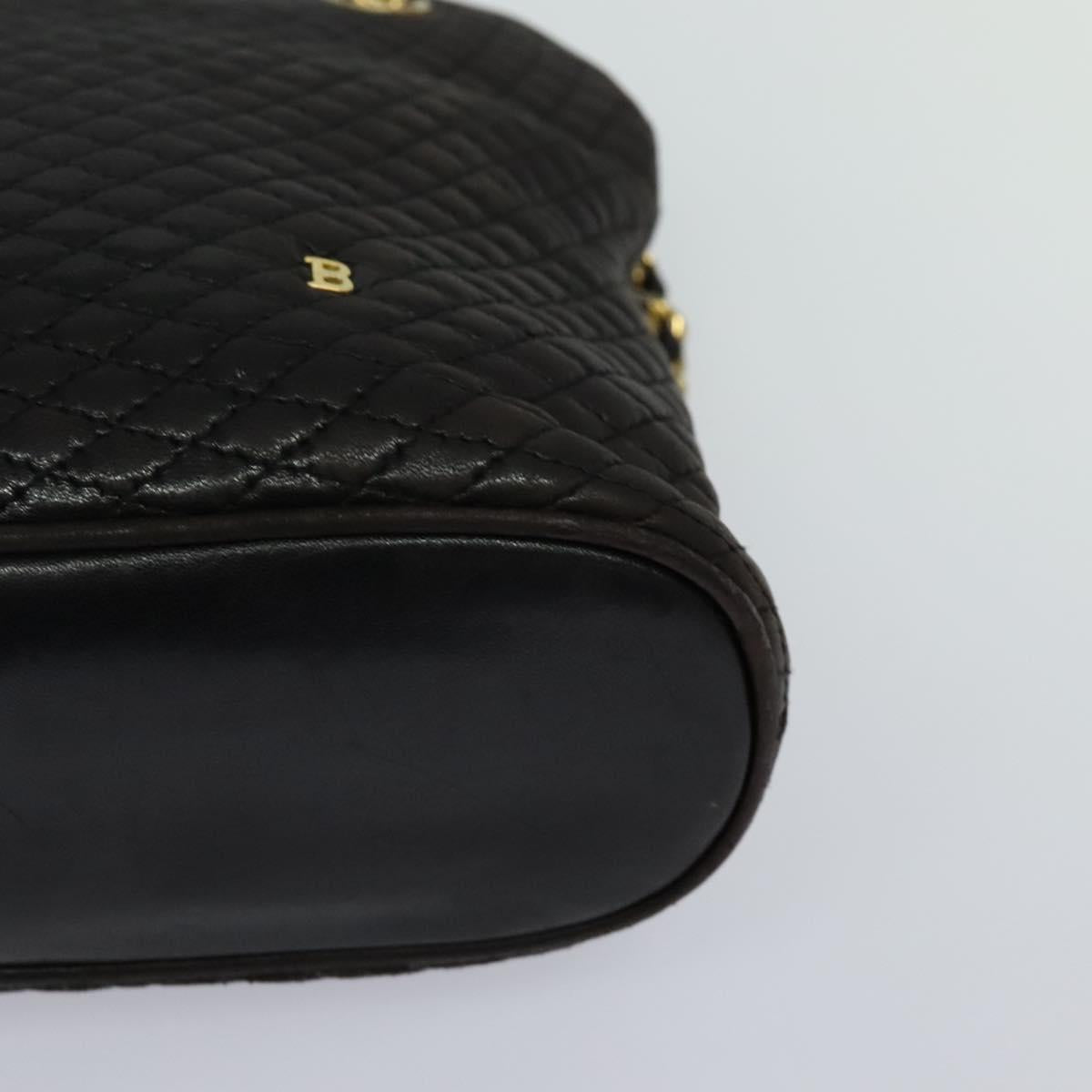 BALLY Chain Shoulder Bag Leather Black Auth 117884