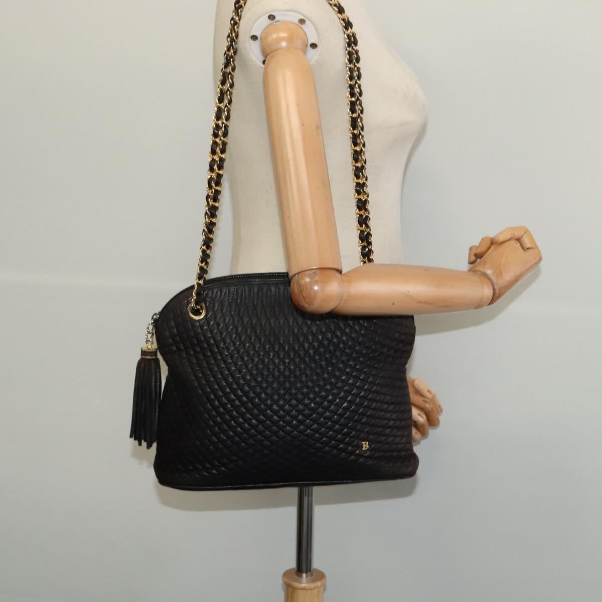 BALLY Chain Shoulder Bag Leather Black Auth 117884