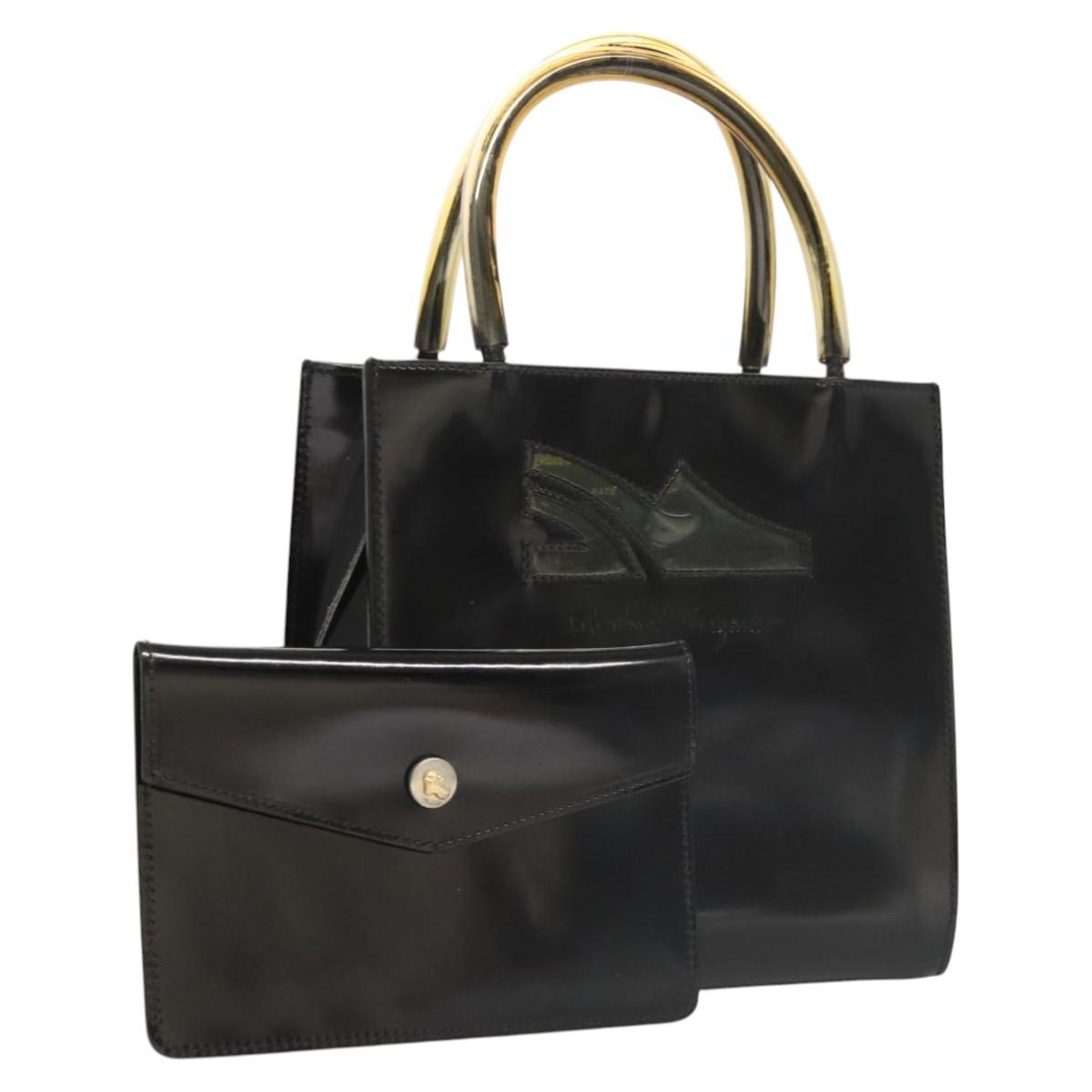 Salvatore Ferragamo Hand Bag Patent leather Black Auth 117886