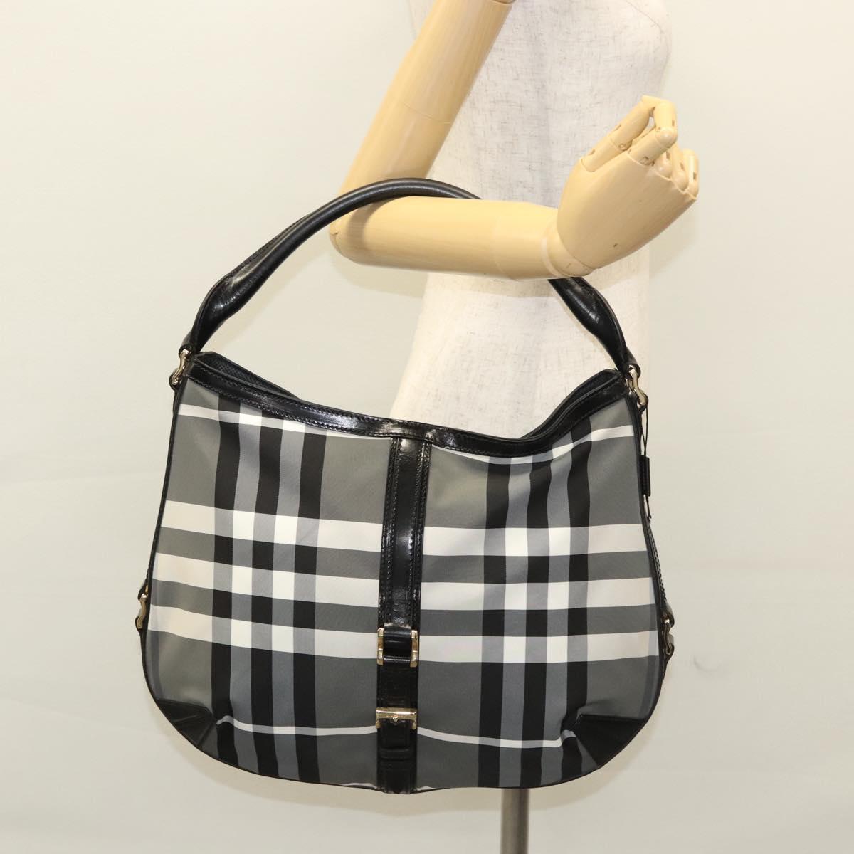 BURBERRY Nova Check Shoulder Bag Nylon Black Gold Auth 117888