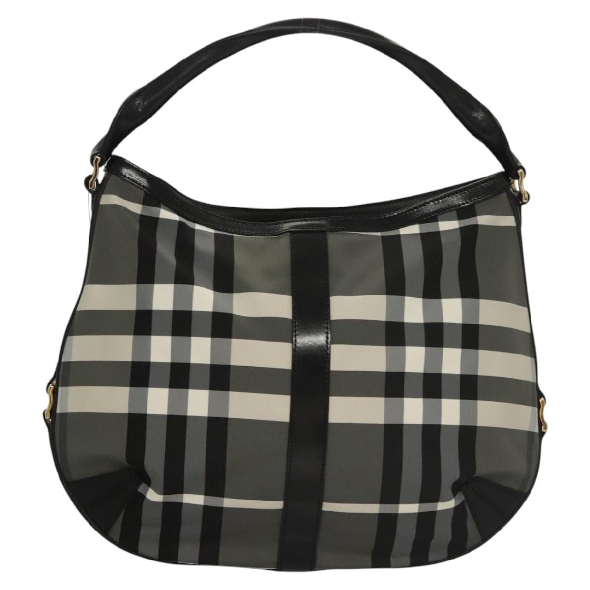 BURBERRY Nova Check Shoulder Bag Nylon Black Gold Auth 117888