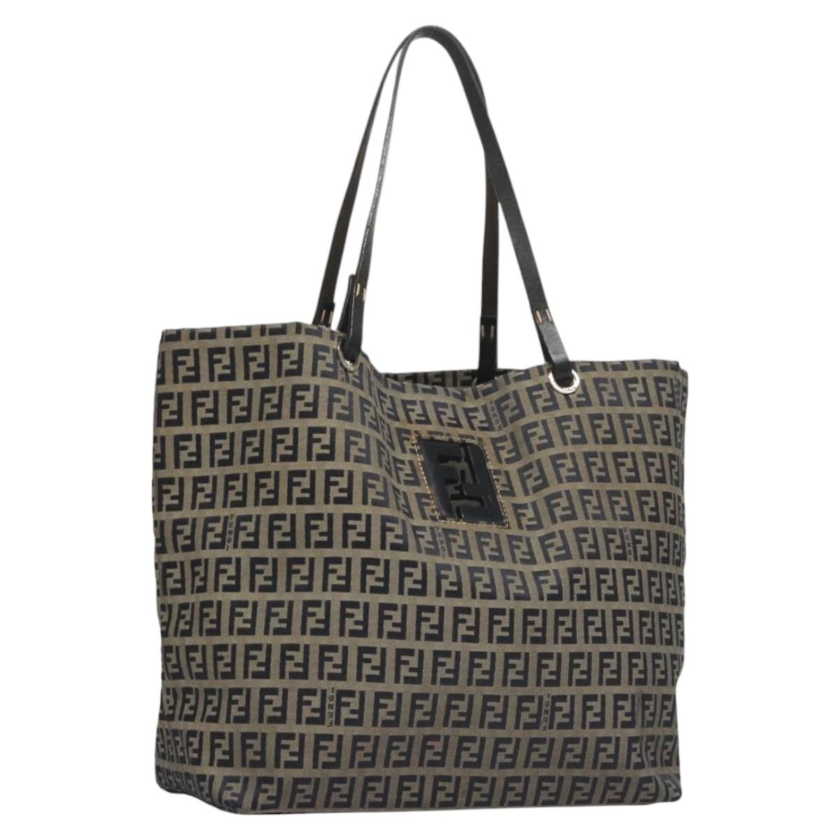 FENDI Zucchino Canvas Tote Bag Nylon Navy Silver Auth 117895