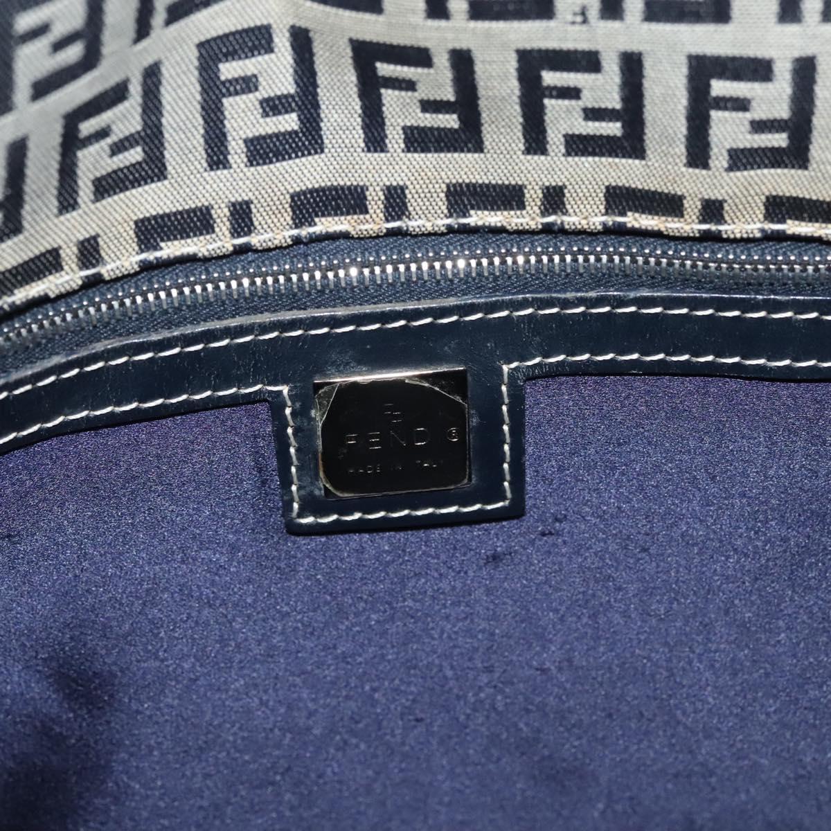 FENDI Zucchino Canvas Tote Bag Nylon Navy Silver Auth 117895