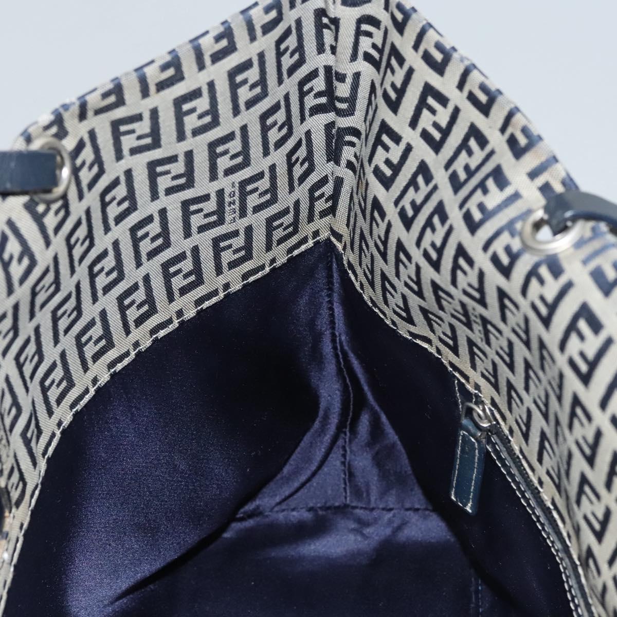 FENDI Zucchino Canvas Tote Bag Nylon Navy Silver Auth 117895