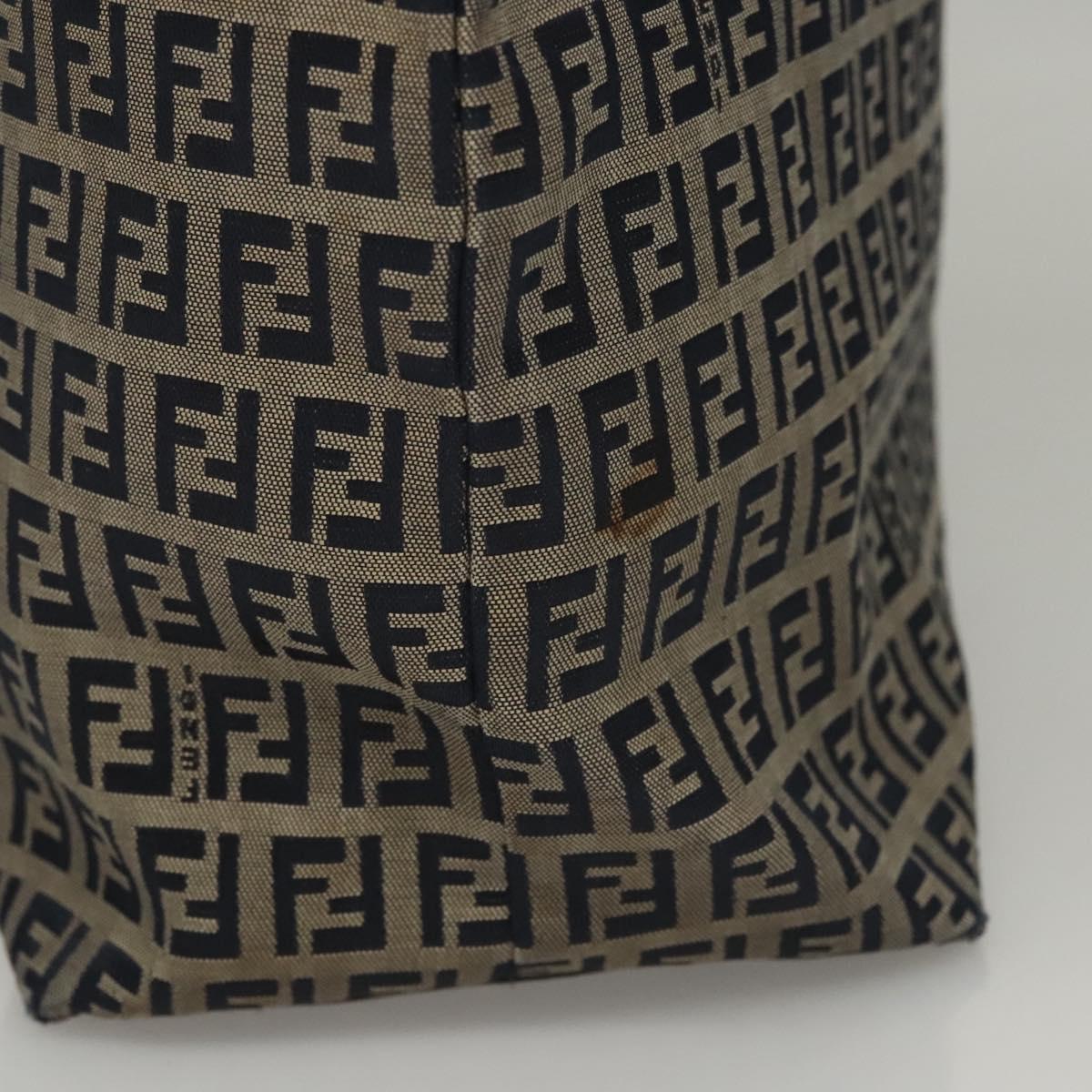 FENDI Zucchino Canvas Tote Bag Nylon Navy Silver Auth 117895