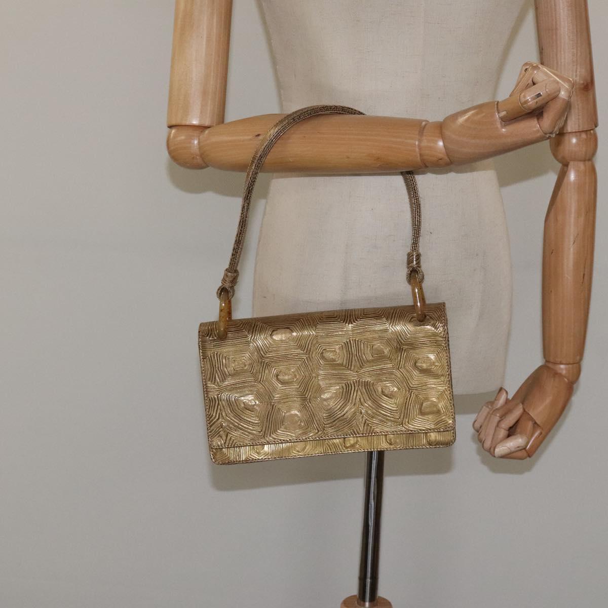 PRADA Shoulder Bag Leather Gold Auth 117899